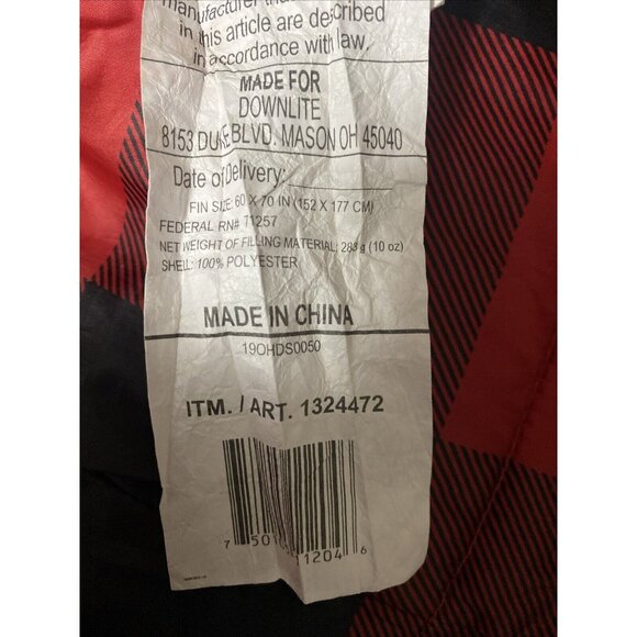 Eddie Bauer Down Alternative Throw blanket Red Black Buffalo Plaid Packable - Picture 11 of 11